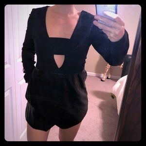 Misguided black romper with leather looking bottom